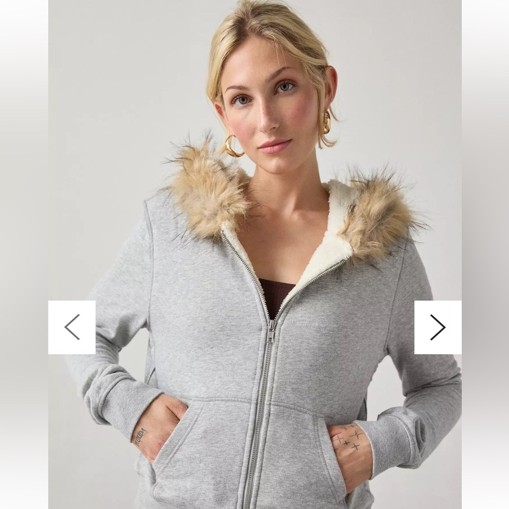 Urban Outfitters Gray Zip-Up with Faux Fur Hood